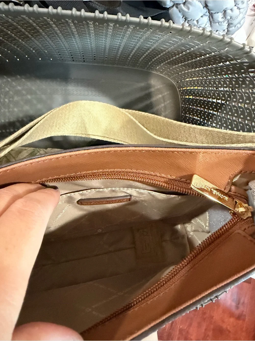 Michael Kors Brown Leather Crossbody Bag with Black Strap